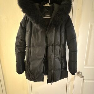 Mackage Black Puffer Coat with Fur Hood